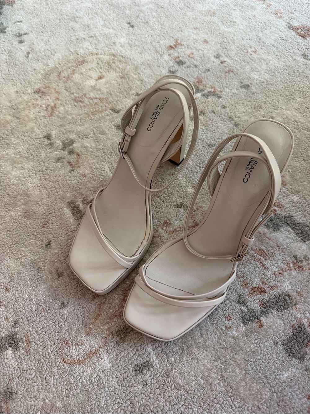 Tony Bianco Nude Strappy Square Toe Block Heels